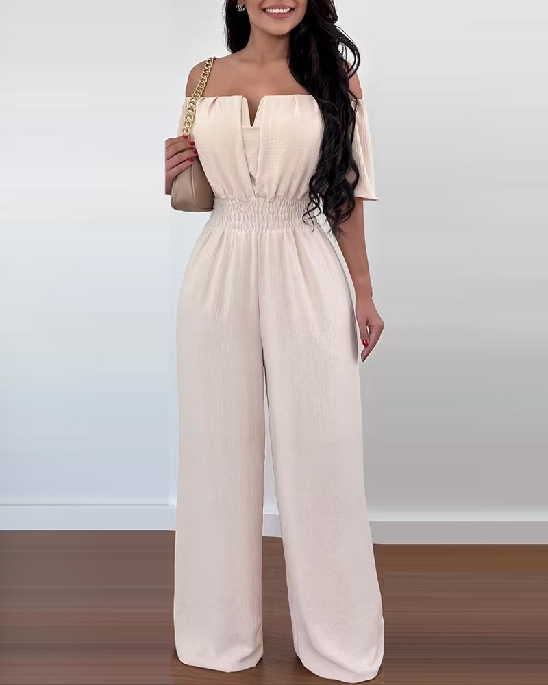 Women's Off-neck Waist Trimming Loose Straight Jumpsuit - Image 18
