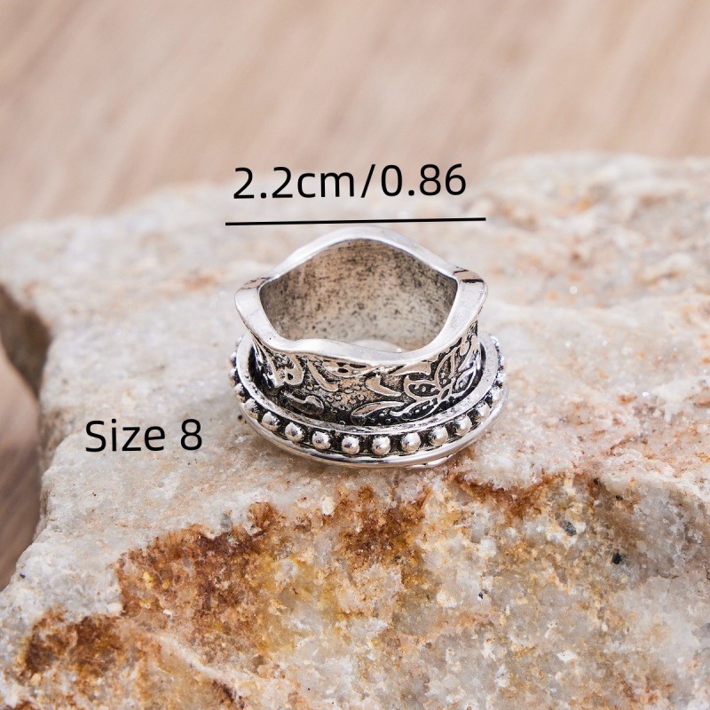 Carved Decompression Rotatable Wide Face Ring Retro