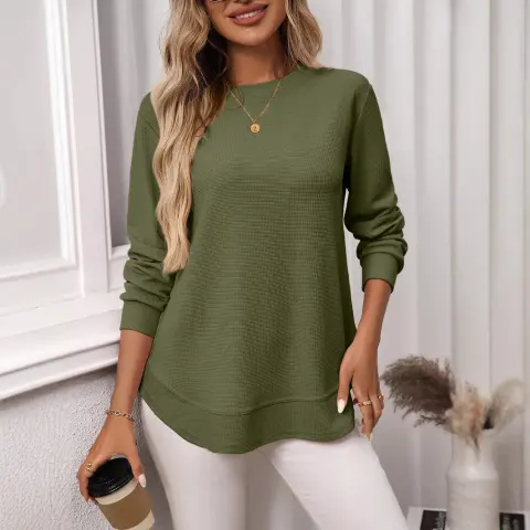 Loose Waffle Casual All-match T-shirt Knitted Long Sleeve