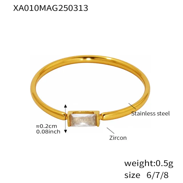 Stainless Steel Rectangular 5A Zircon Delicate Ring For Women A010 Gold Ring - Shop at LoveMi