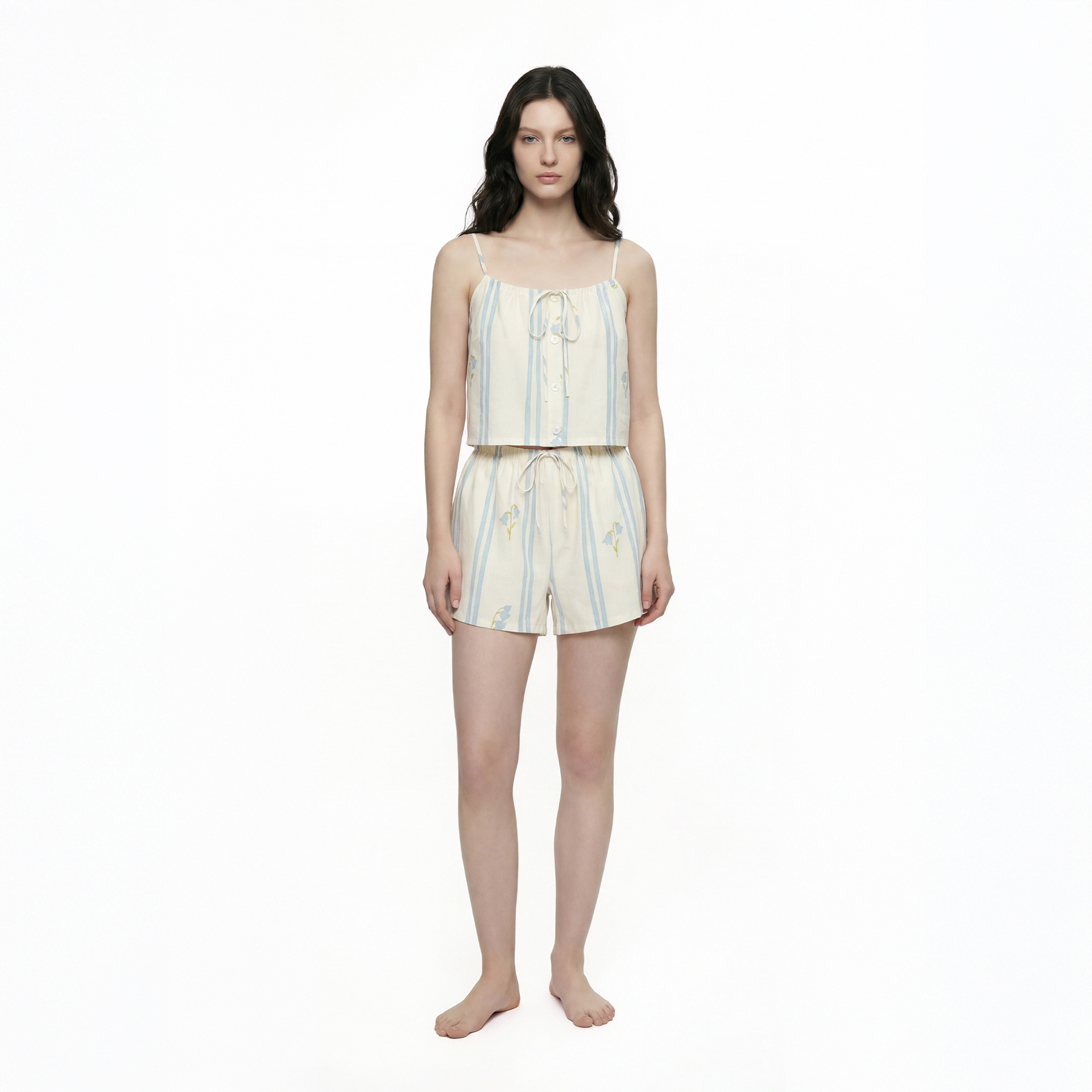 Strapped Shorts Striped Casual Womens Set