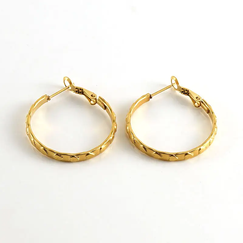 Round Embossed Heart Stainless Steel Earrings