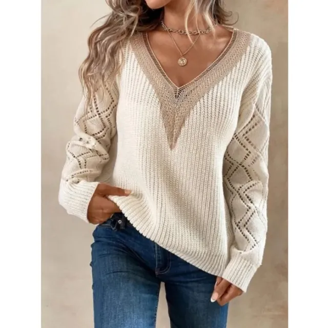 Spring And Autumn V neck Sweater New Loose Casual White - Shop at LoveMi