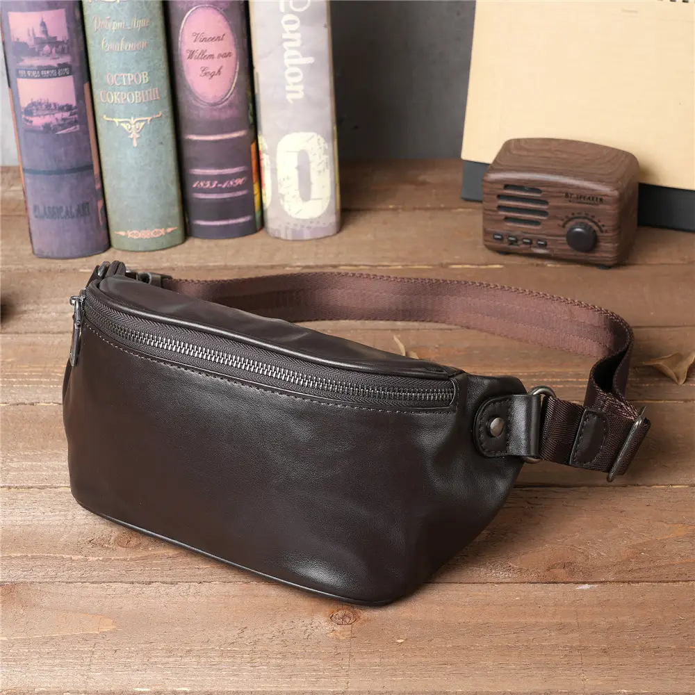 Top-Grain Cowhide Sports Chest Bag with Phone Pocket