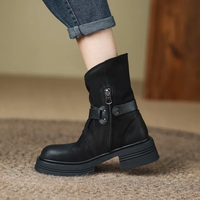 Brown Retro British Style Ankle Boots Autumn Winter Black - Shop at LoveMi