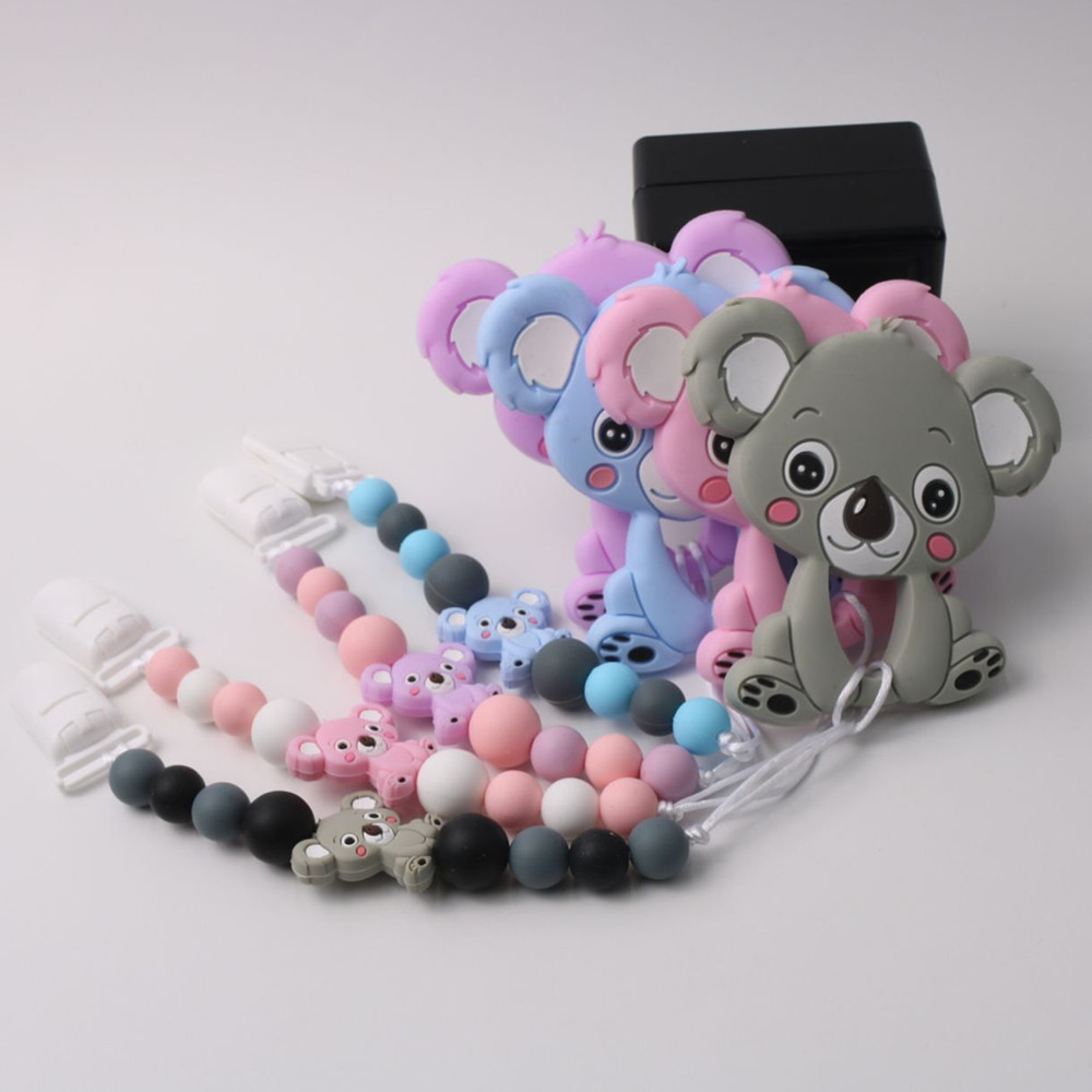 Title 2, Conjunto mordedor de silicone koala com corrent...