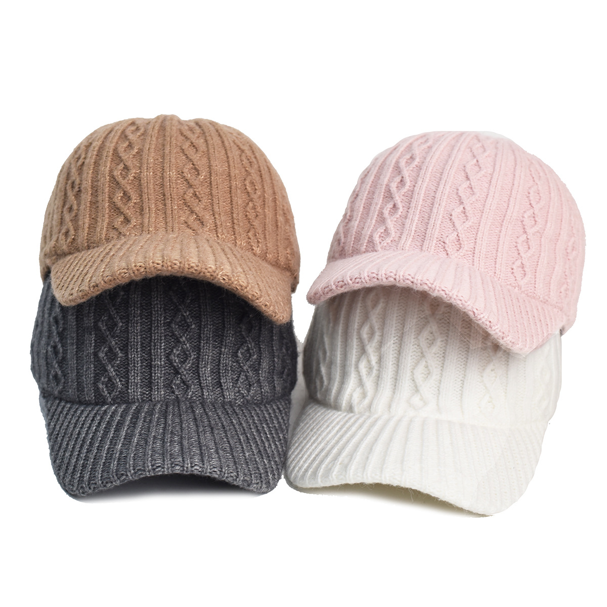 Knitting Wool Baseball Cap Korean Warm Solid Color Light Plate Peaked Cap — foto 12