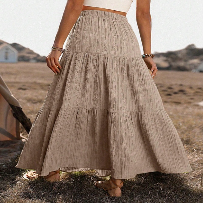 Elastic Waist Comfort Womens Long Tiered Striped Skirt