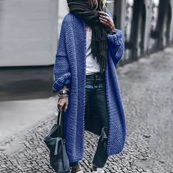 Long Sleeve Knit Casual Loose Cardigan Coat Denim Blue - Shop at LoveMi