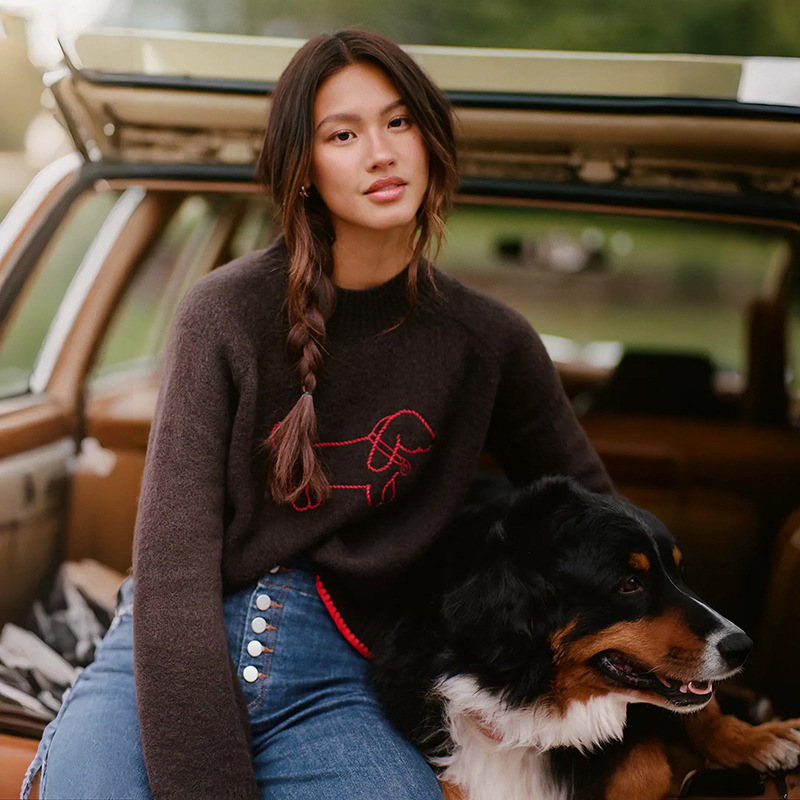 French-style Niche Cute Cartoon Puppy Sweater With A Round Neckline