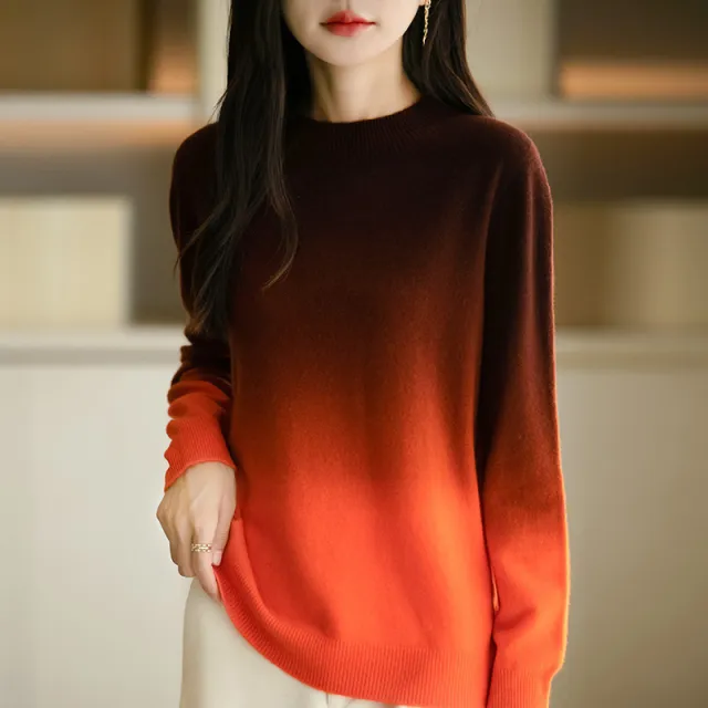 Loose Thick Idle Style Knitwear Gradient Color Sweater Orange - Shop at LoveMi