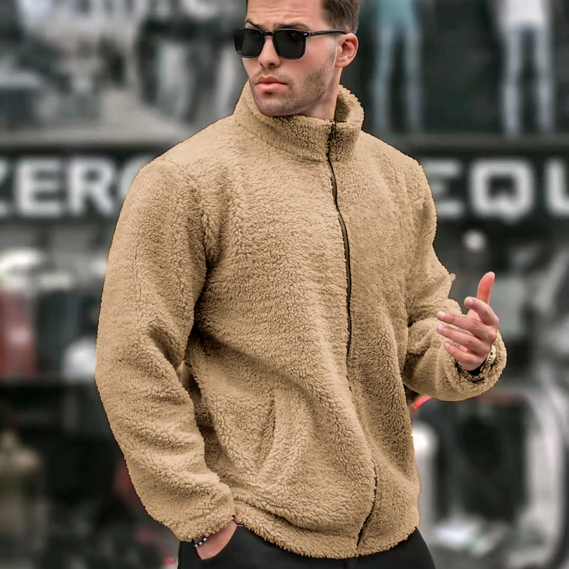 Men's Solid-Colored Casual Long-Sleeve Zip-Up Jacket With Stand Collar - Image 2