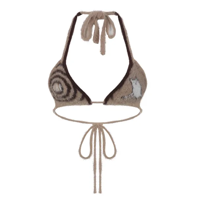 Cute Stripes Contrast Color Triangle Cup Halter Corset Brown - Shop at LoveMi