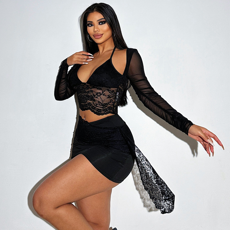 New Fashionable Elegant And Sexy Deep V-neck Slim-fit Long Sleeve Dress Women