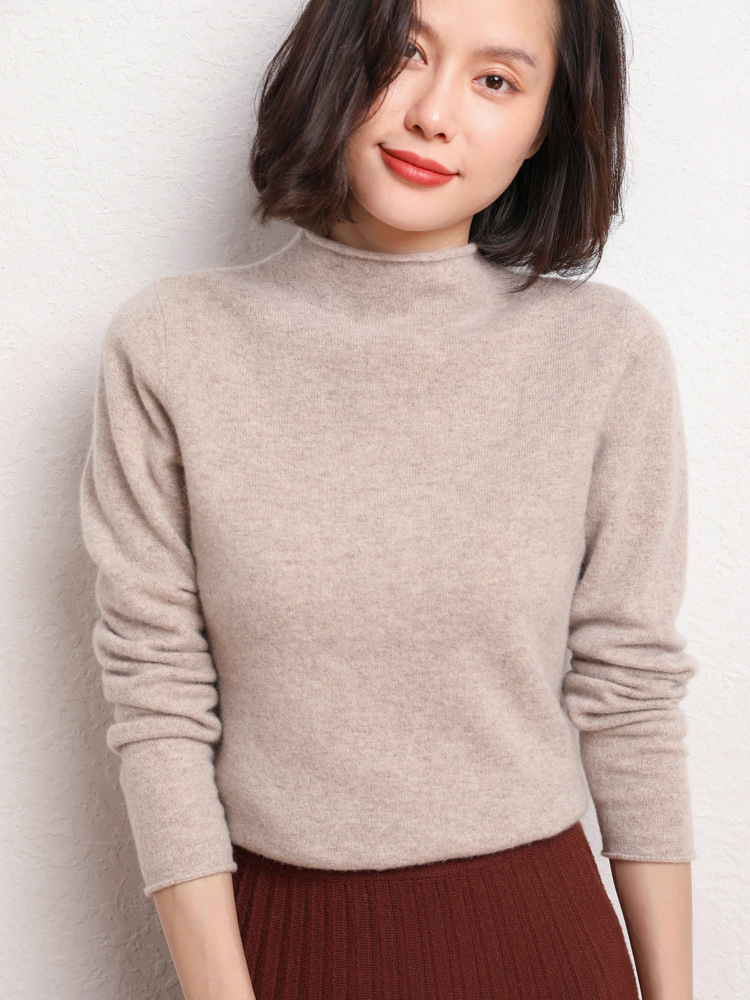 New Simple Half Collar Cashmere Sweater Loose Women's Sweater Light Camel - Shop at LoveMi