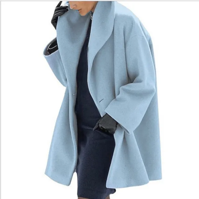 Women's Trendy Clothes Multi color Round Neck Loose Sweater Woolen Coat Solid Casual Coat For Autumn And Winter Sky Blue - Shop at LoveMi