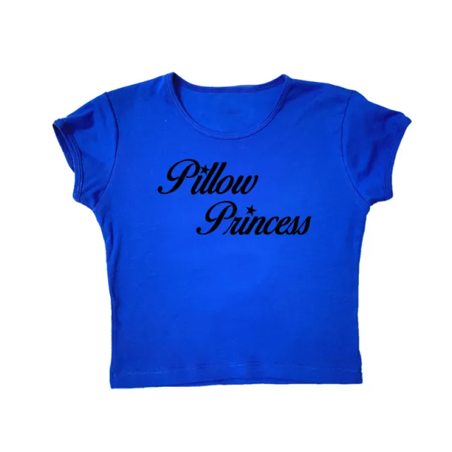 Punk Letter Print Cute Cropped Women's Short Sleeve Blue - Shop at LoveMi
