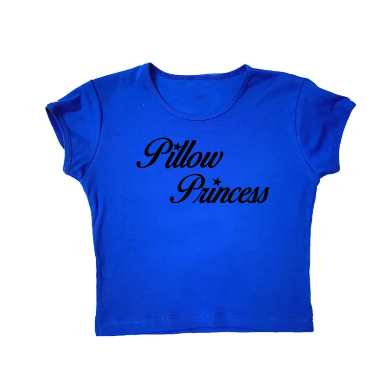 Punk Letter Print Cute Cropped Women's Short Sleeve - Blue