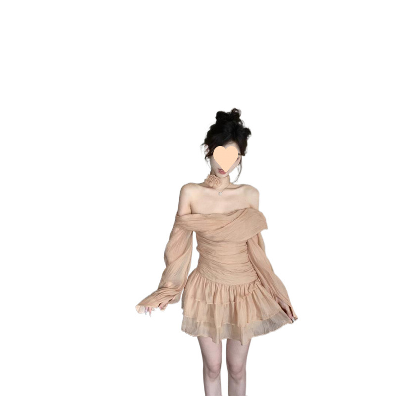 Pure Hot Girl Style Tube Top Dress Women's Summer Pleated Slightly Transparent