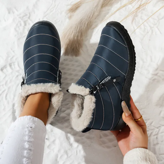 Waterproof Umbrella Cloth Snow Boots Low top Side Zipper Non slip Cotton padded Boots Blue - Shop at LoveMi