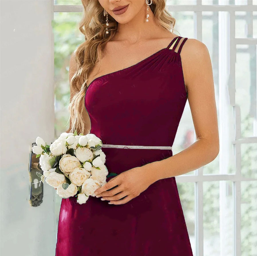 High Grade One shoulder Slim fit Dress For Women Dress Wine - Shop at LoveMi