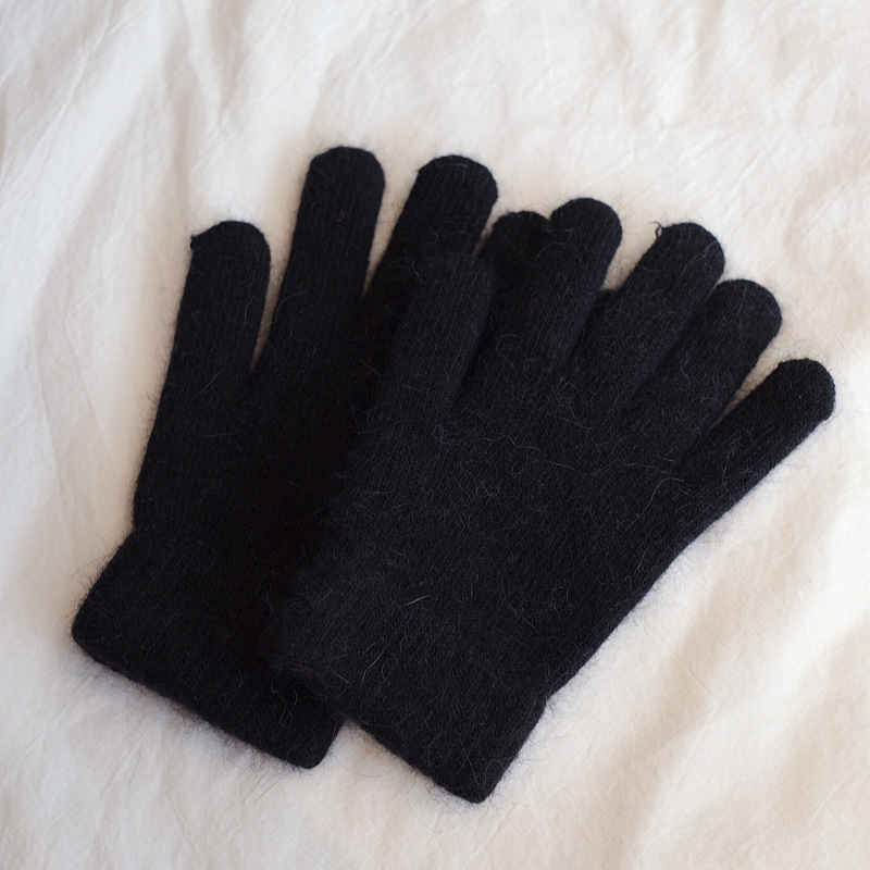 Women's Winter Finger Knitting Cute Monochrome Girl Versatile Pure Color Warm Gloves