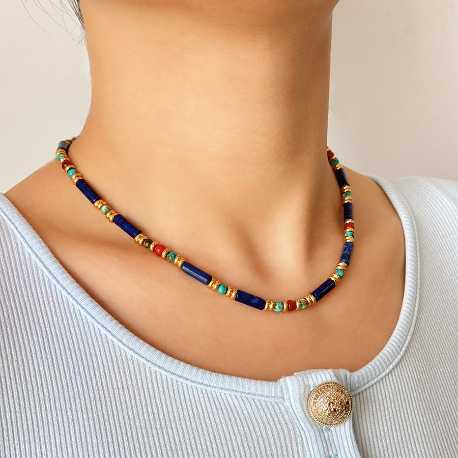 Retro Ethnic Lapis Lazuli Necklace Women's Beaded