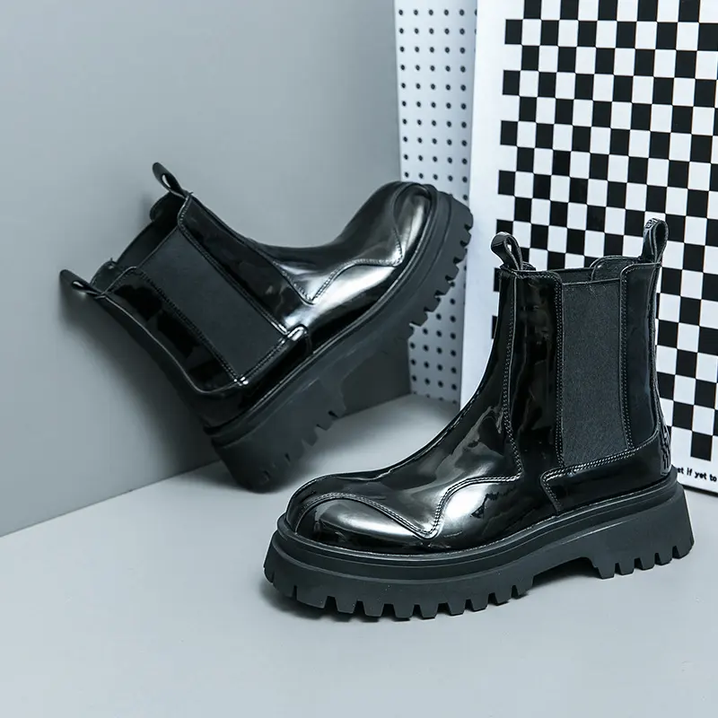 British Glossy Ankle Boots for Men