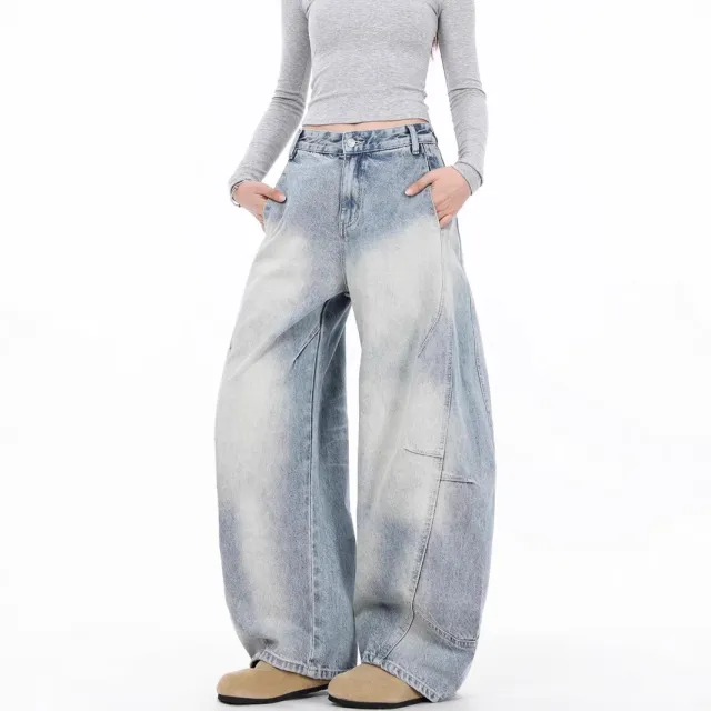 Vintage Distressed Straight Wide Leg Jeans Blue - Shop at LoveMi