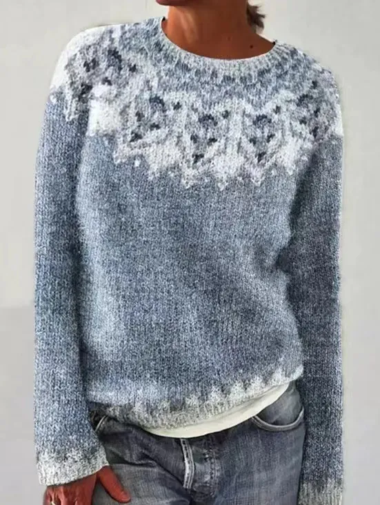 Women's Round Neck Multicolor Loose Fashion Pullover Sweater Tan - Shop at LoveMi
