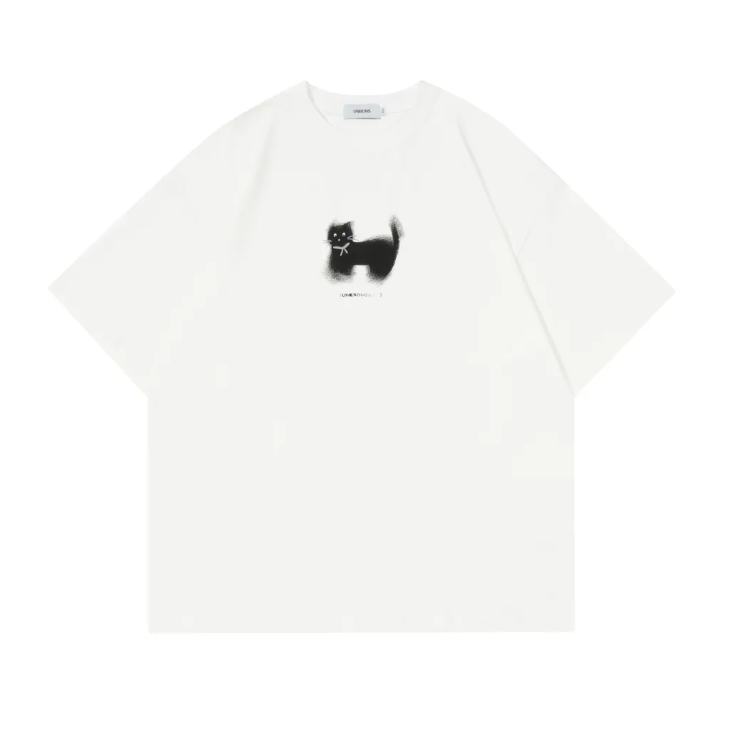 Summer Simple Pattern Design Loose High-grade Neutral Short-sleeved T-shirt - White