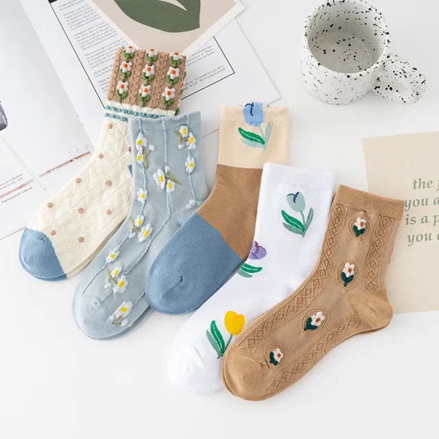 Autumn Women's Morandi Mid calf Color Matching Socks Five Pairs Combination - Shop at LoveMi