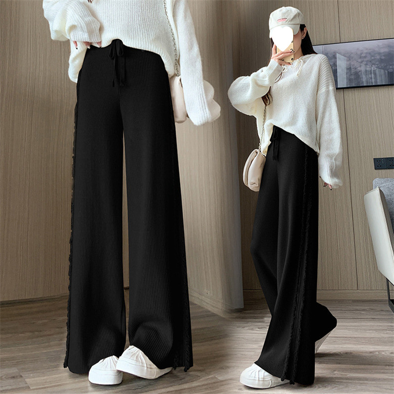 Women's Side Tassel Knitted Wide-leg Pants
