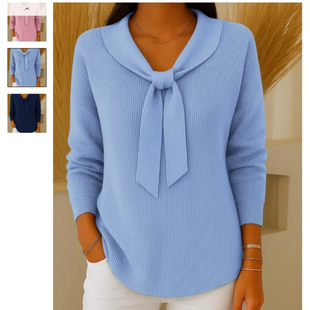 Women's Solid Color Loose And Knitted Bow Sweater Sky Blue - Shop at LoveMi