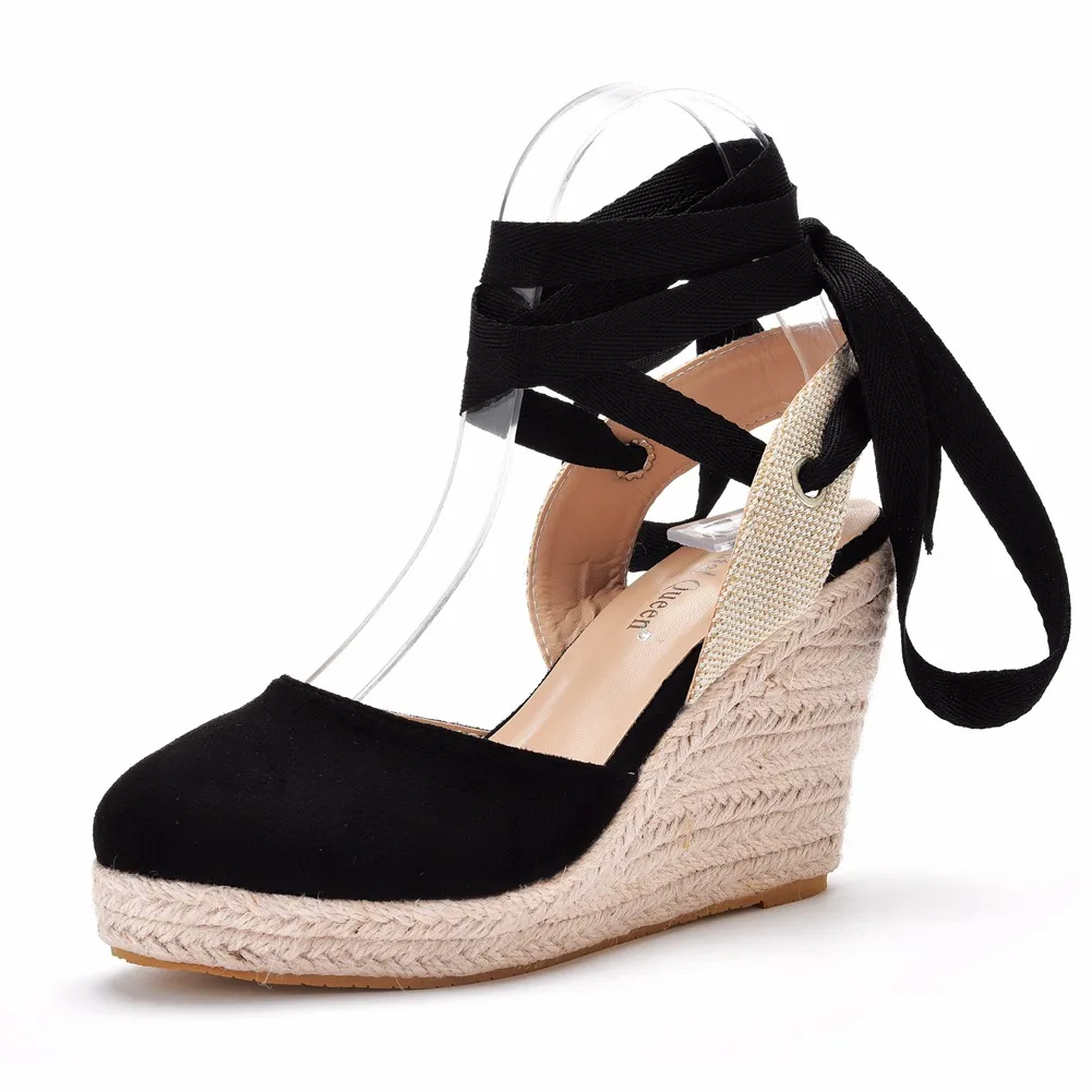 Bohemian Round Toe Platform Wedge Sandals For Women - Black
