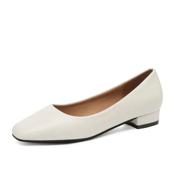Autumn Square Toe Chunky Heel Low cut Women's Shoes White - Shop at LoveMi