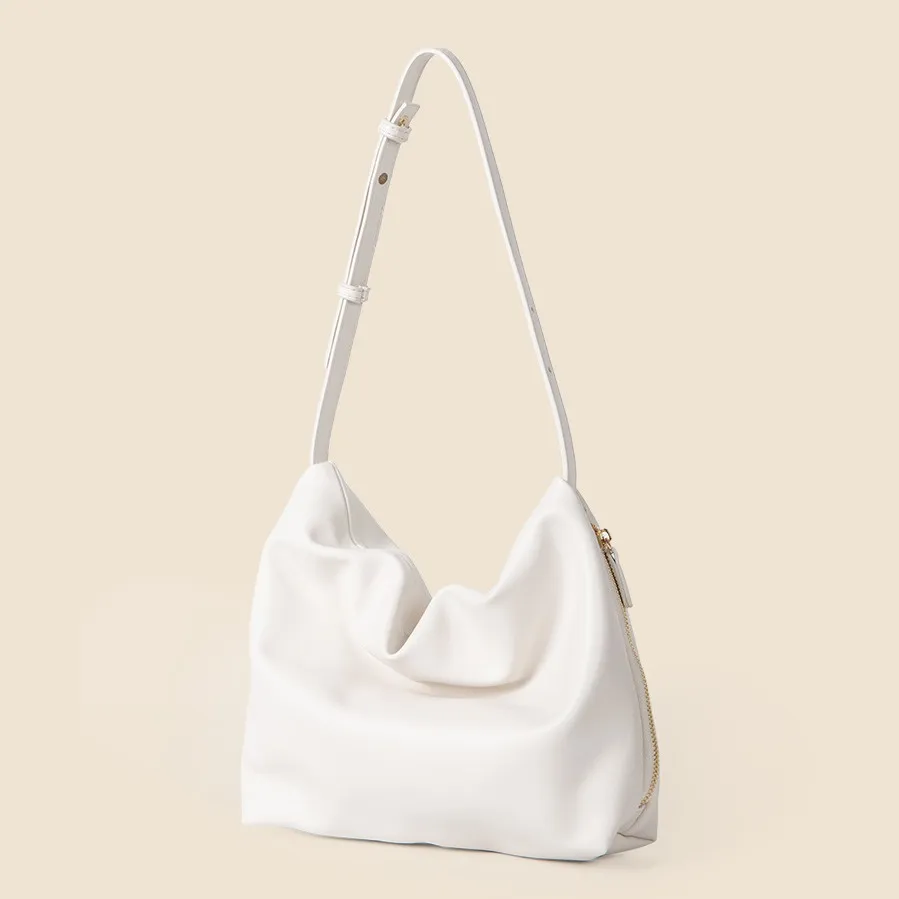 Simple Women's Soft Leather Shoulder Bag Large Capacity - White