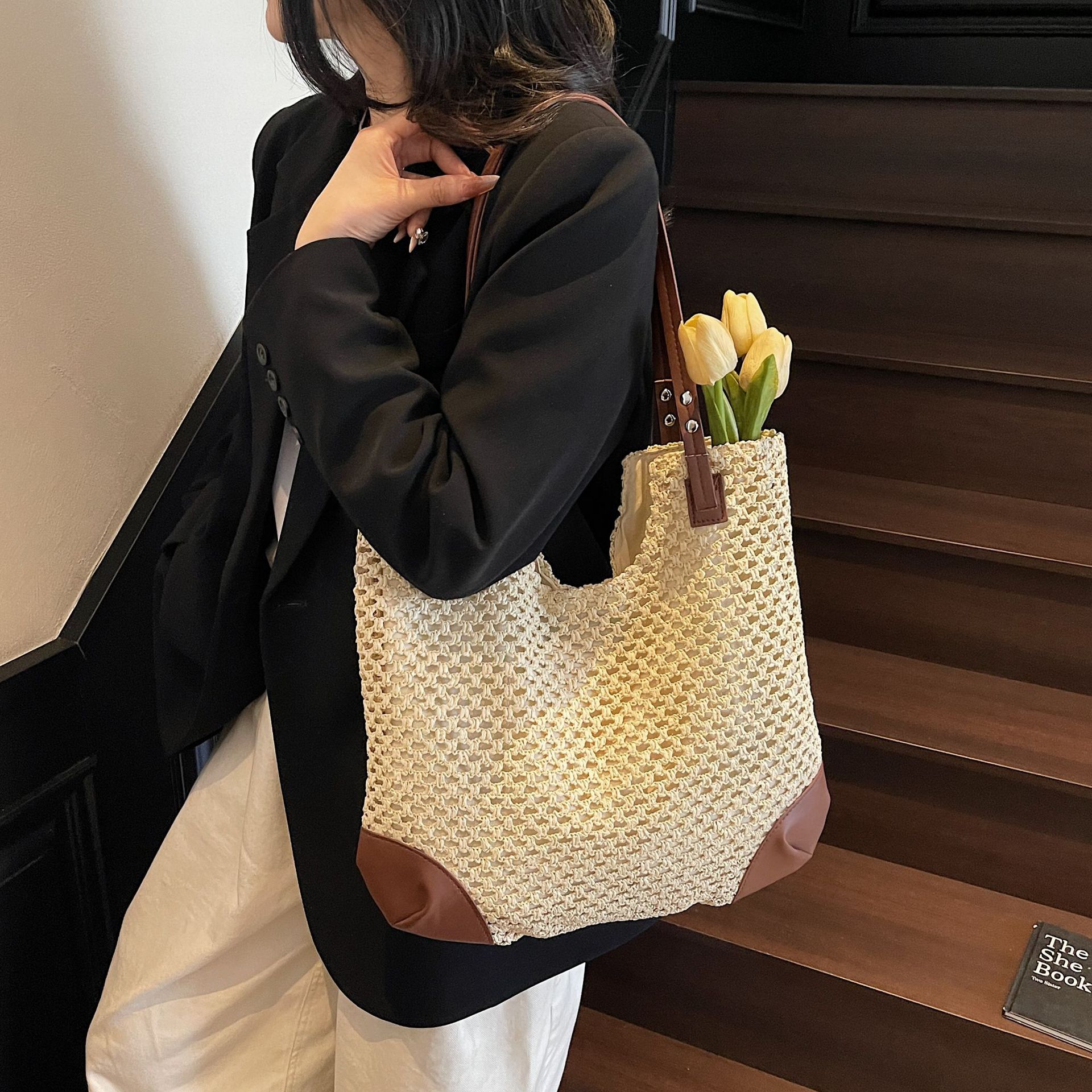 Straw Weave Minimalist Shoulder Bag For Women
