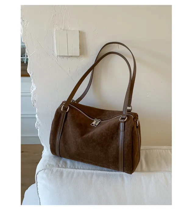 Women's Suede Shoulder Large capacity Crossbody Bag Brown - Shop at LoveMi