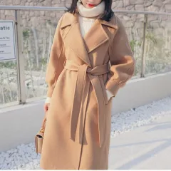Autumn And Winter Woolen Coat Women's Korean-style Thickened Cinched - Off White Quilted - View 1