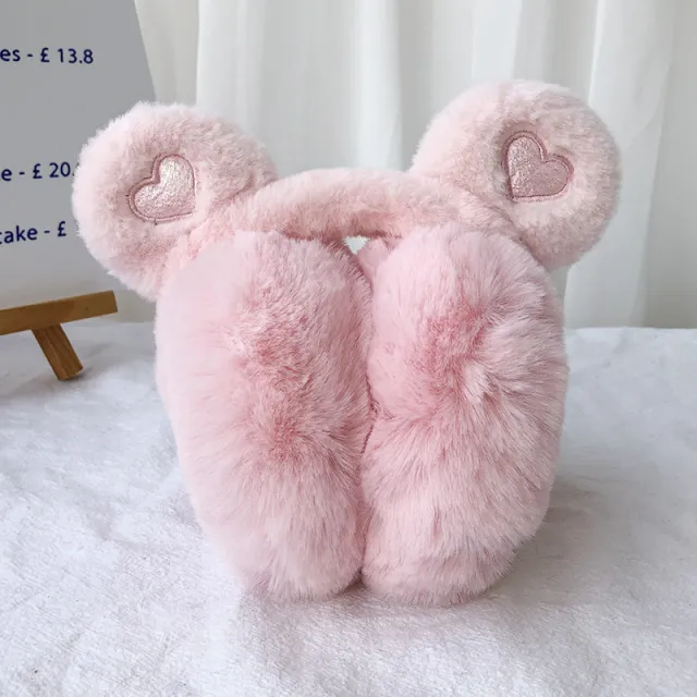 Winter Bear Ears Foldable Warm keeping Earmuffs Pink - Shop at LoveMi