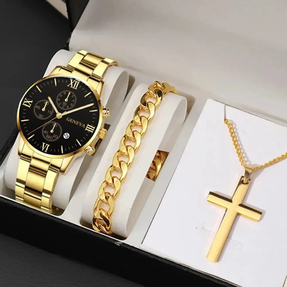 Men's Business Fashion Three-eye Single Calendar Steel