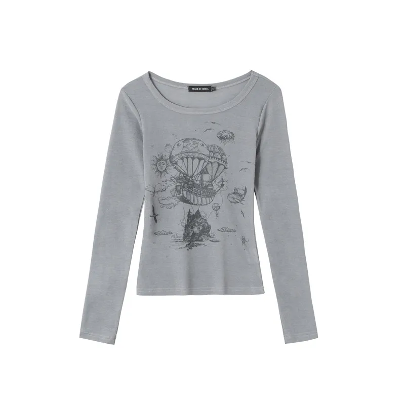 Women's Dot Print Long-sleeved Bottoming Shirt Top - Gray