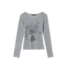 Women's Dot Print Long-sleeved Bottoming Shirt Top - Gray - View 1