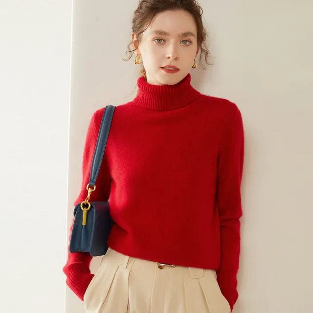 Women's Thickened Fall And Winter Inner Wear Turtleneck Cashmere Sweater Positive Red - Shop at LoveMi
