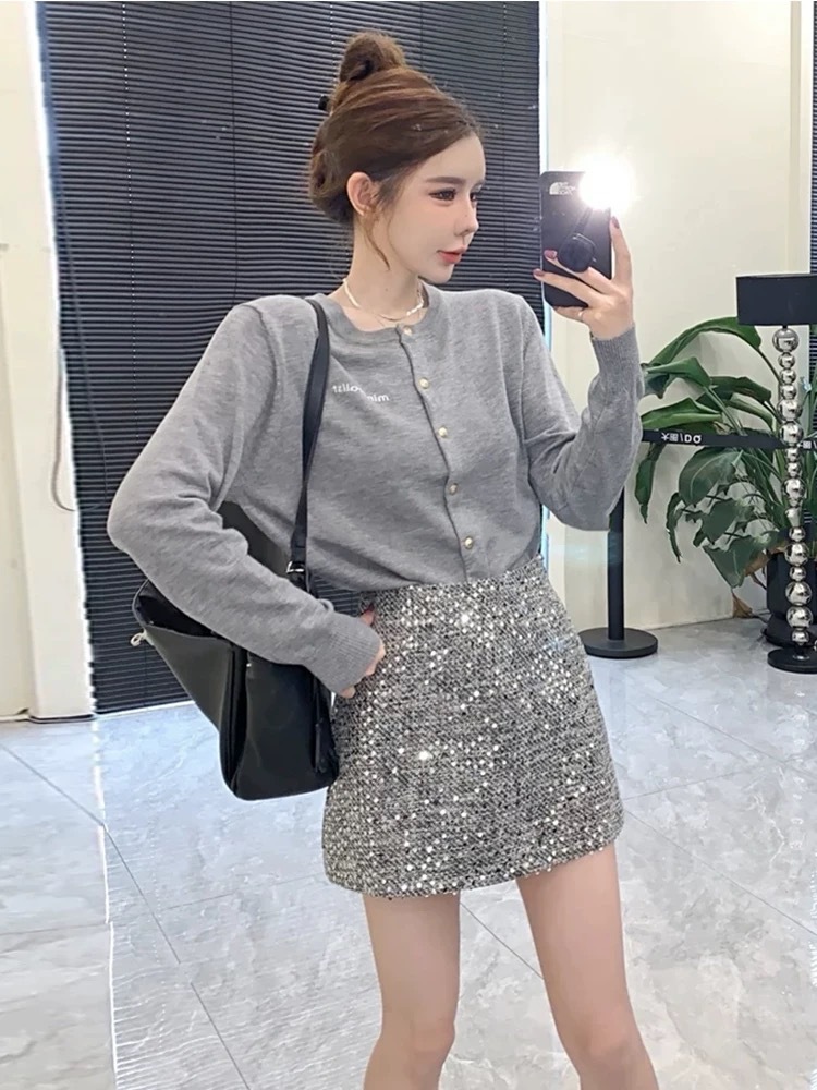 Beaded Mini Skirt Elegant Grey High Waisted Tweed 10 52739a0a 3058 4082 b4ff 9d3a2ed04ebc
