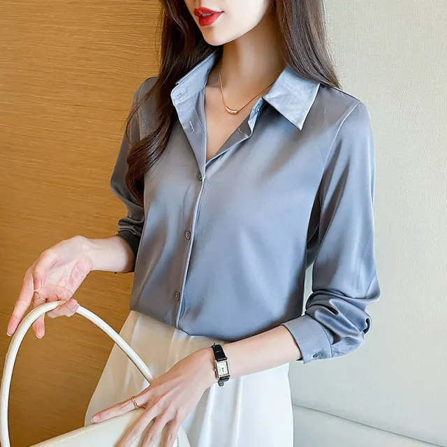 High grade Non ironing Anti wrinkle Shirt Women's Solid Color Acetate Shirt Dark Gray - Shop at LoveMi