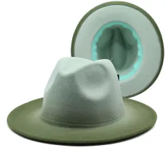 New Wide Brim Woolen Thick Gradient Two-colour Top Hat - Mint Green Army Green - View 1
