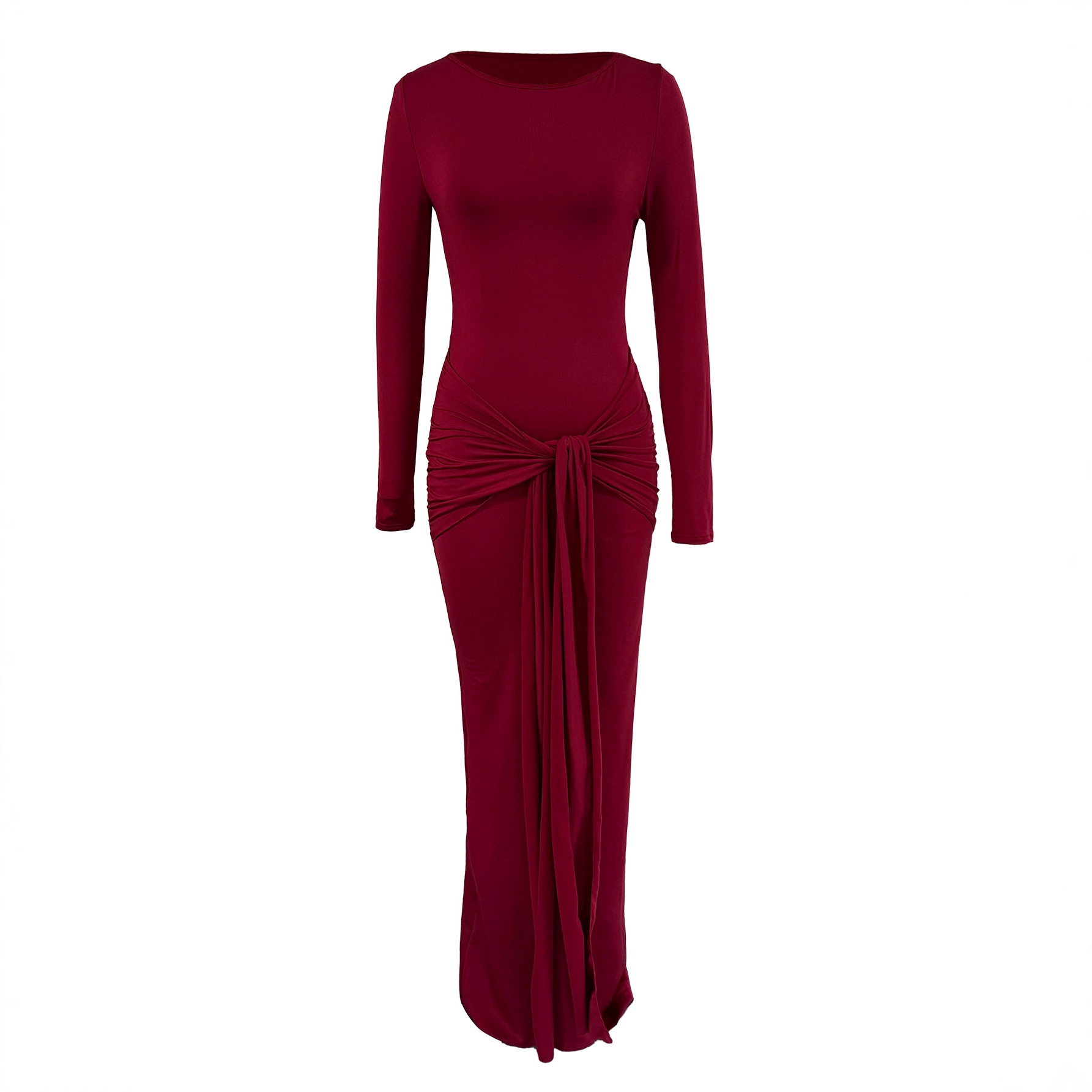 Womens Long-sleeve Body-hugging Crew-neck Fashionable Sheath Dress - Image 3