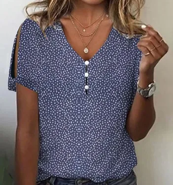 Flower Series 3D Printed V neck Button T shirt Top Bmjxtx210 - Shop at LoveMi